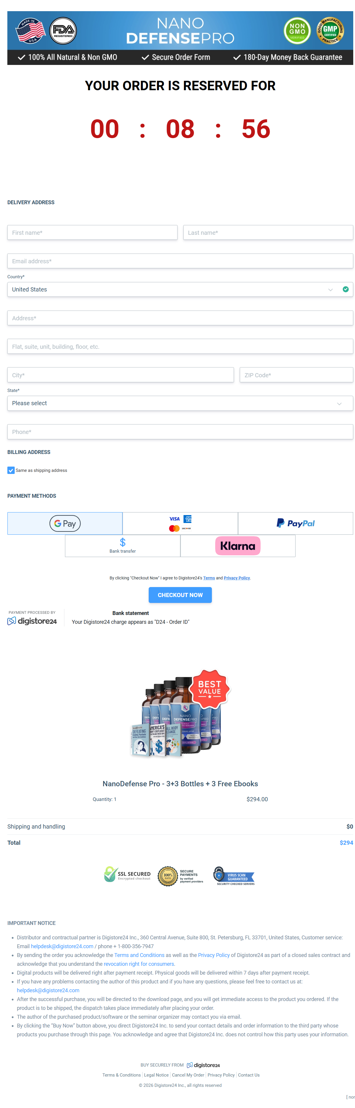 NanoDefense Pro - Order Page